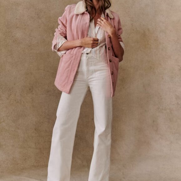 Sezane Will Jacket Rosewood Pink Corduroy Sheepskin Collar XXS - Picture 7 of 8